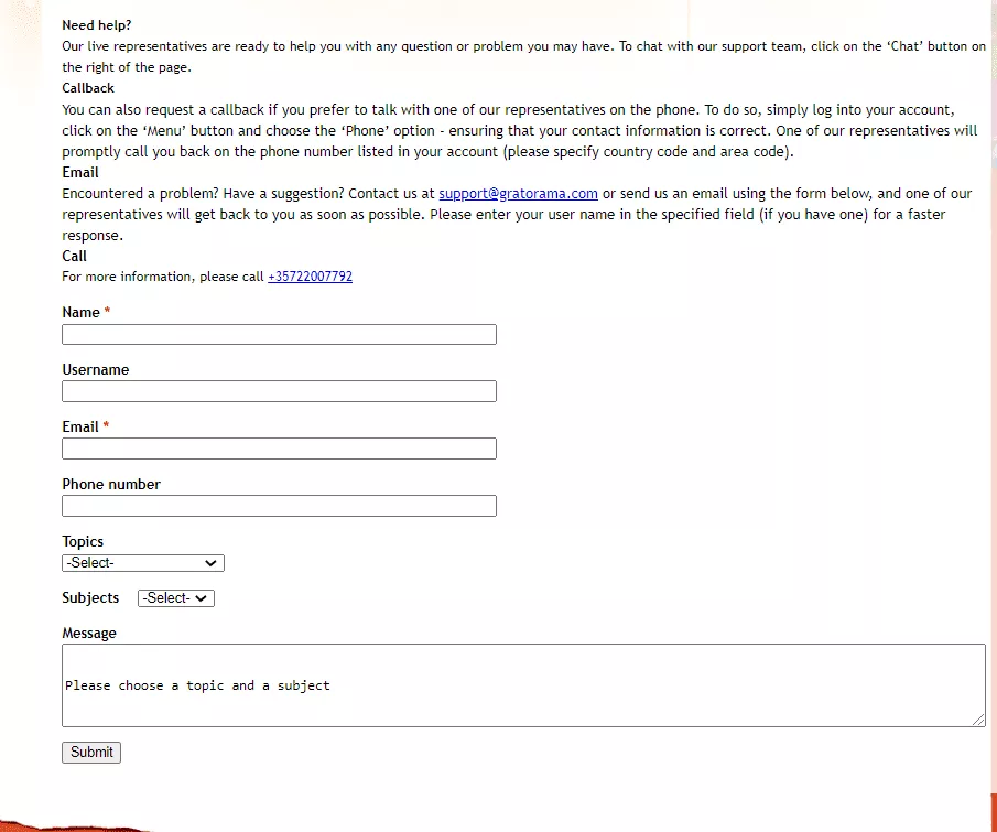 Support Contacts