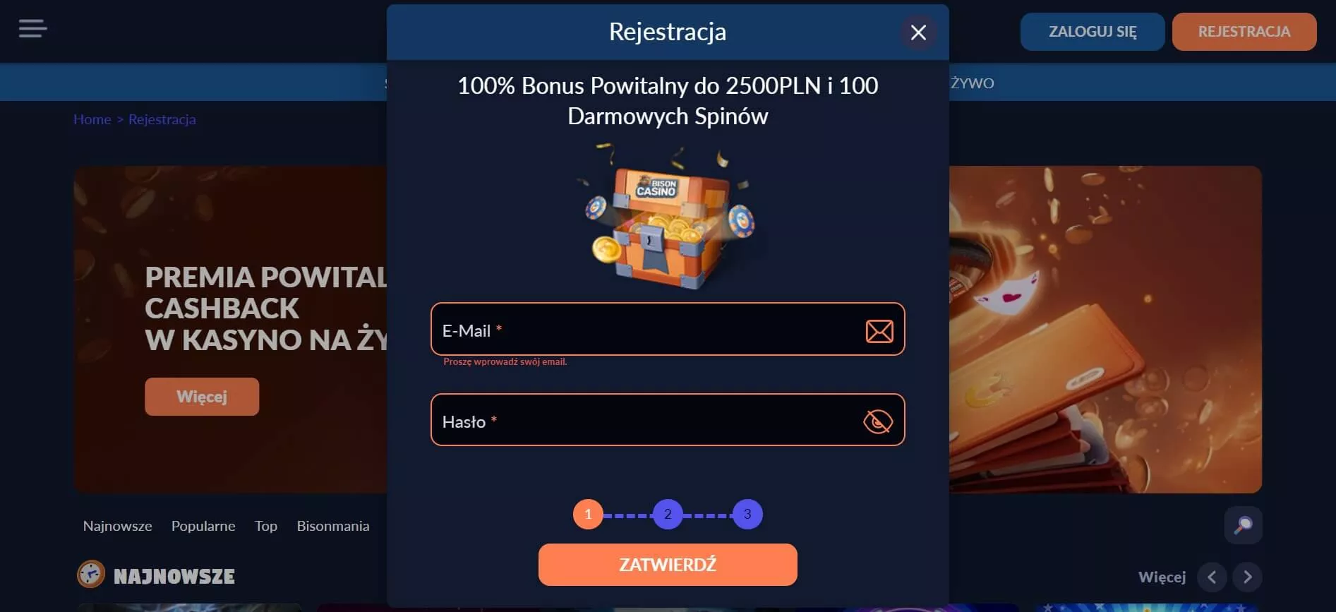 Bison Casino registration
