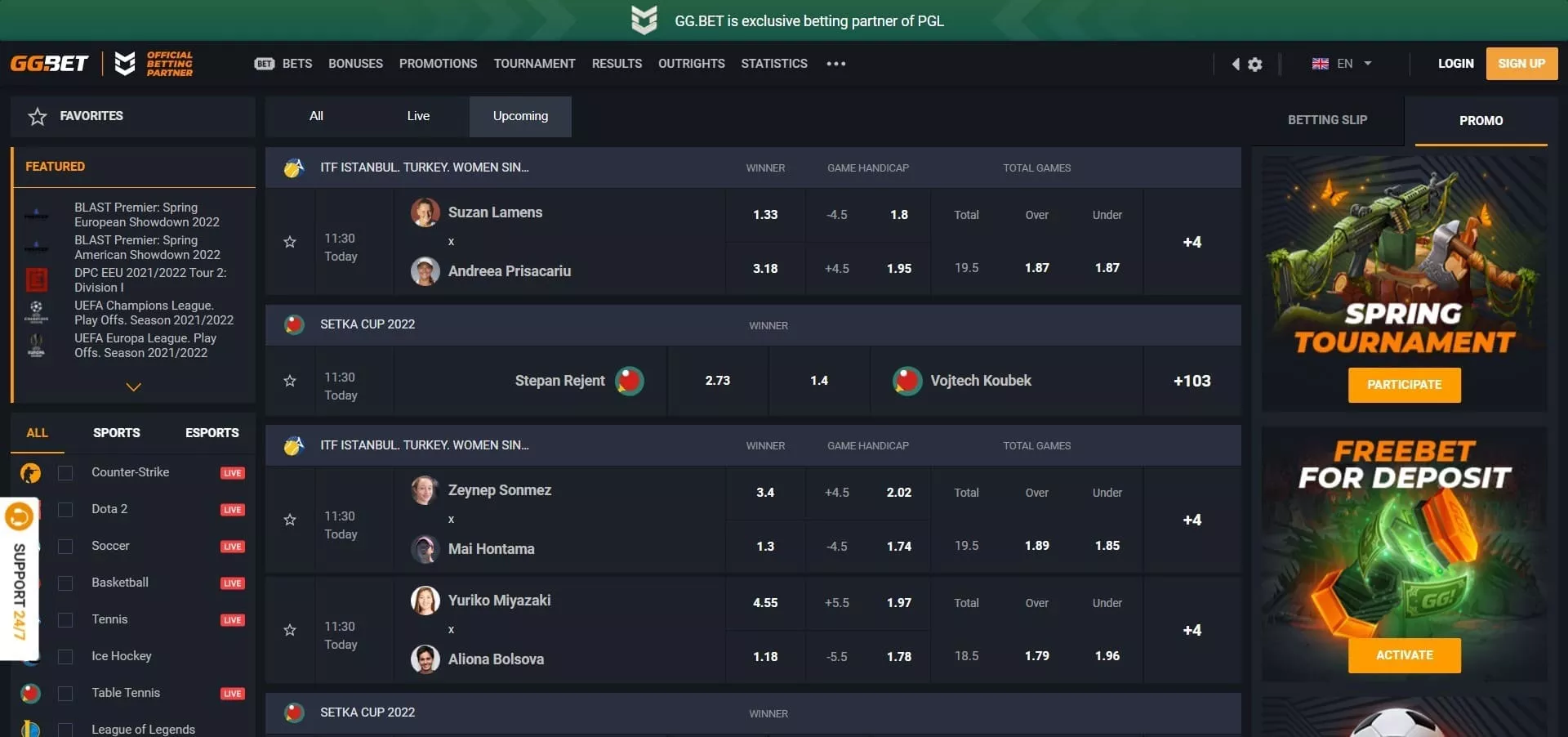 GGbet betting lines